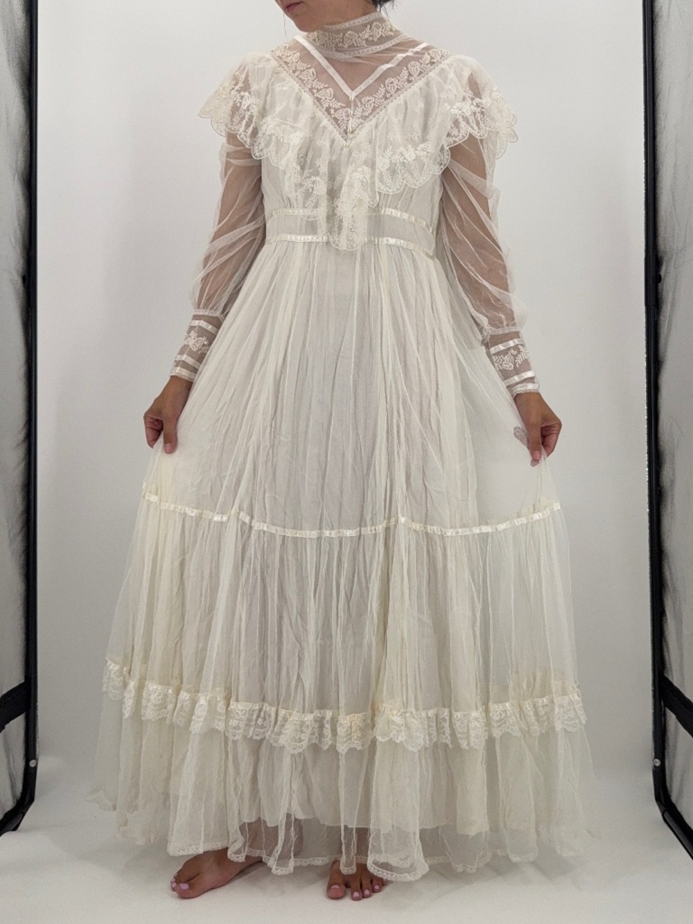 Vintage 70s Gunne Sax Jessica Lace Pearl Tier Prairie Wedding Victorian Dress M